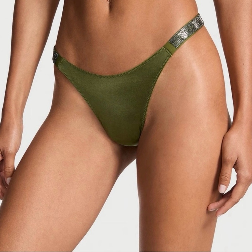 NWT Victoriaβs Secret Very Sexy Shine Strap Thong Panty - Woodland Green